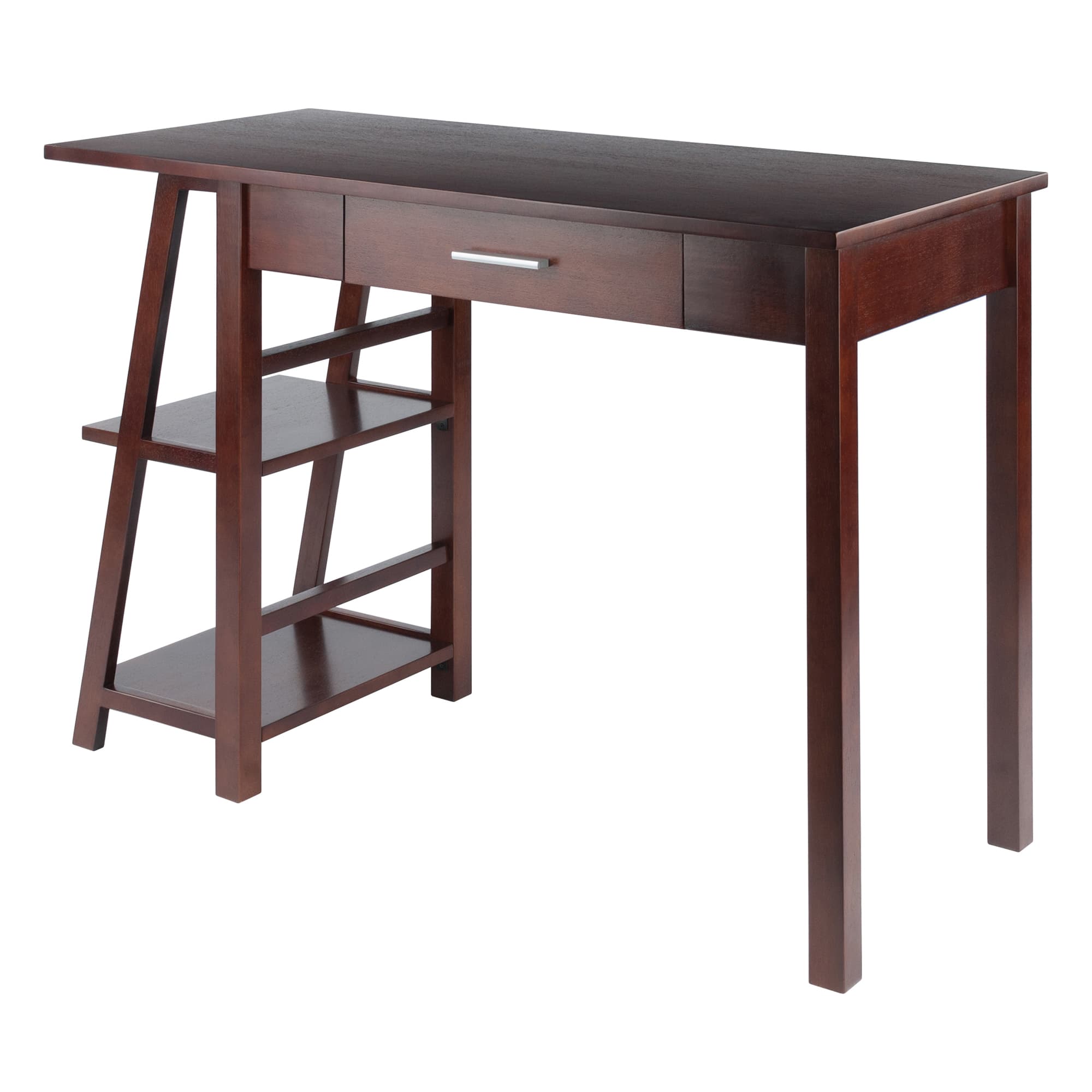 ALDRIC Writing Desk with Drawer & 2 Shelves, Walnut Finish