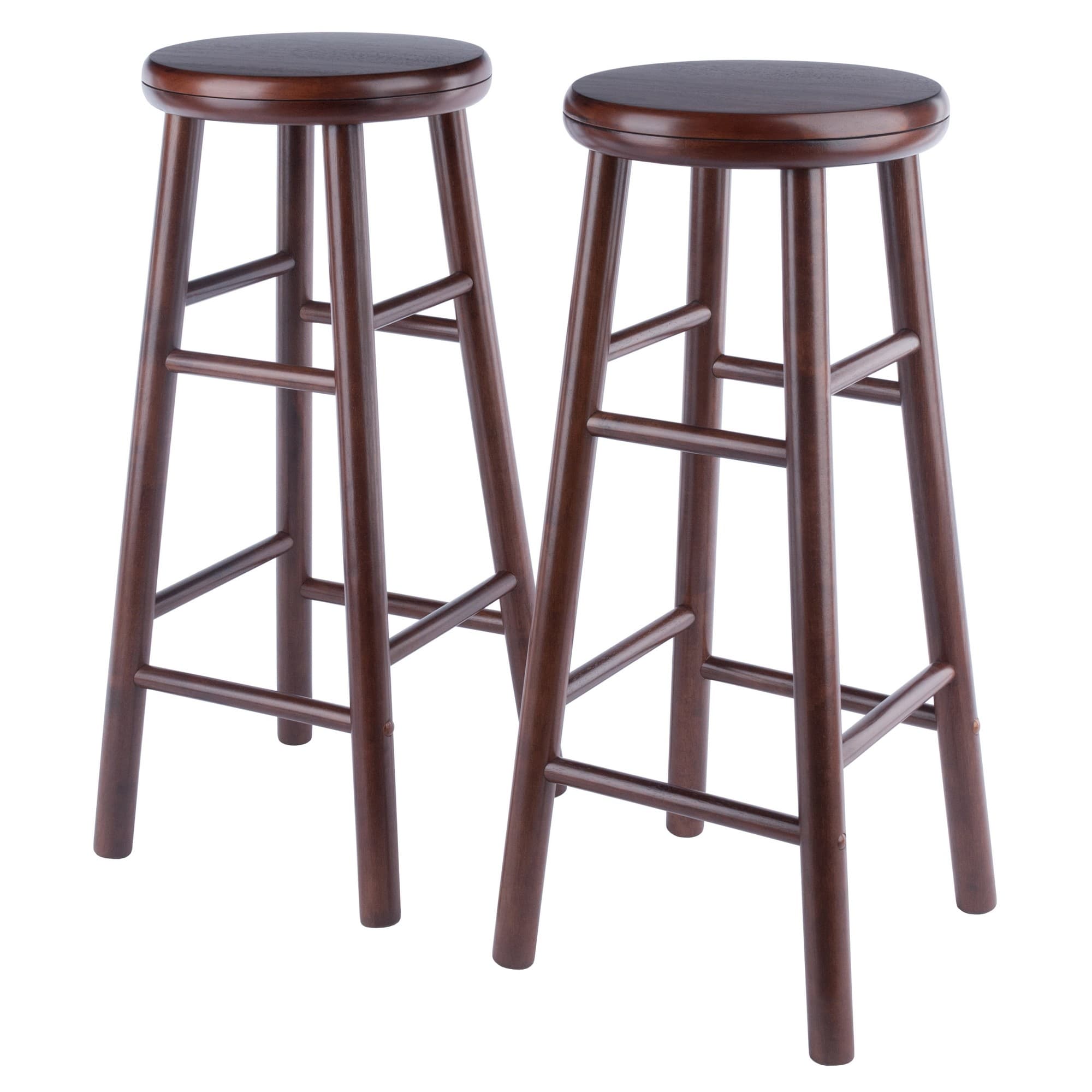 SHELBY 2 Bar Stools with Swivel Seat, Walnut Finish