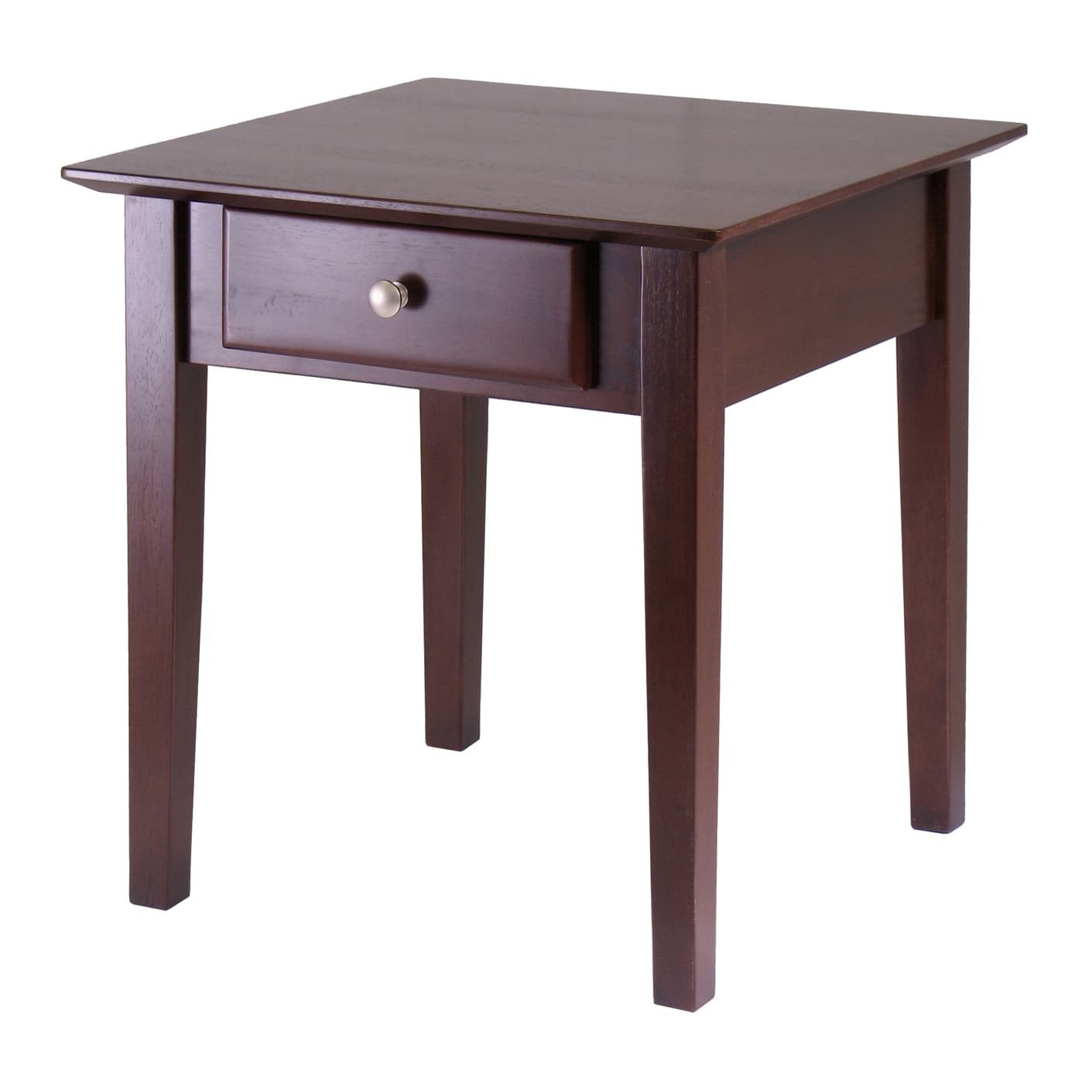 ROCHESTER End Table with Drawer & Tapered Legs, Walnut Finish