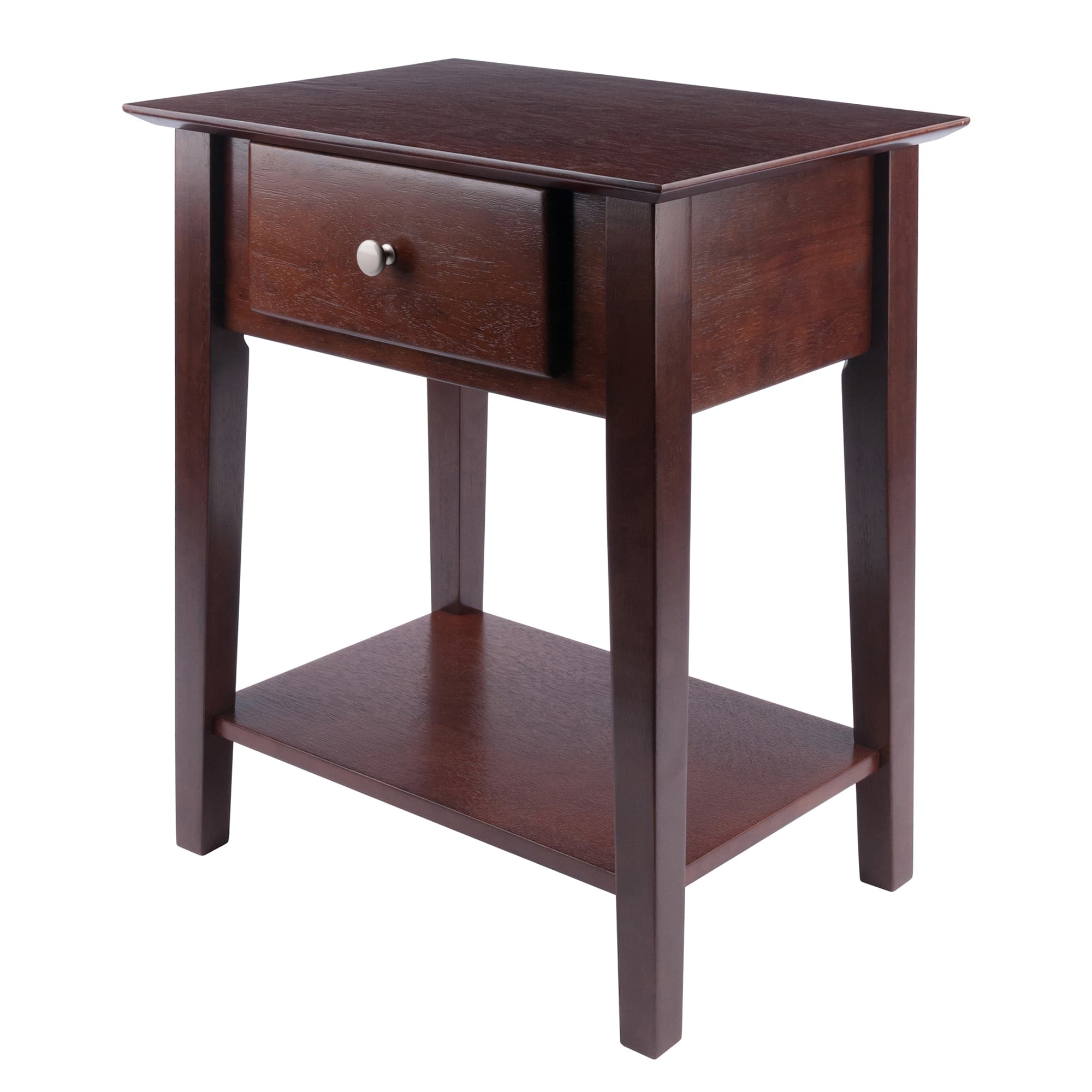 ROCHESTER Night Stand with Shelf, Drawer & Tapered Legs, Walnut Finish